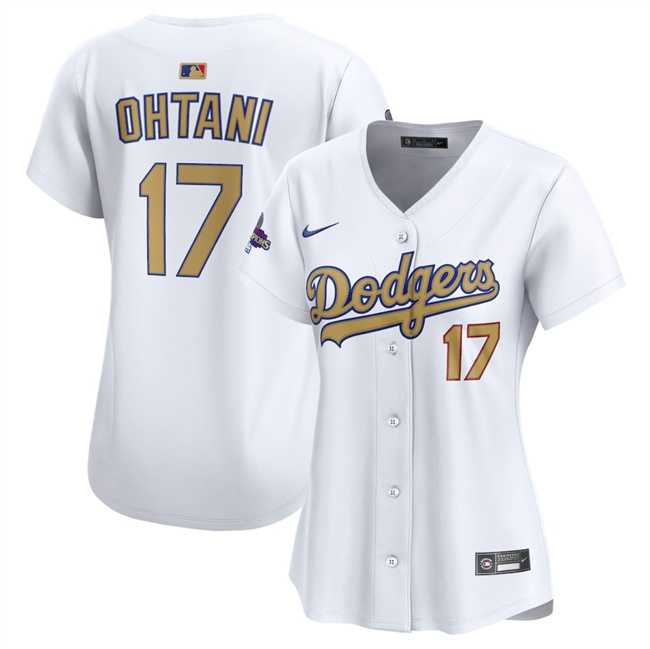 Women%27s Los Angeles Dodgers #17 Shohei Ohtani White 2025 Gold Collection Limited Stitched Jersey Dzhi